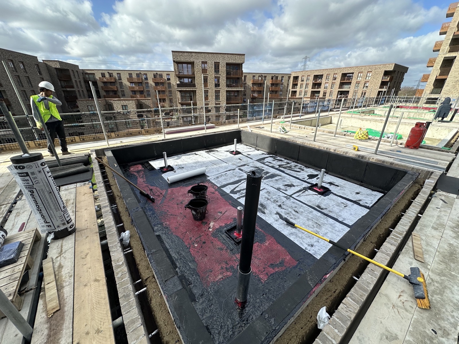 Before stage of hot melt waterproofing work.